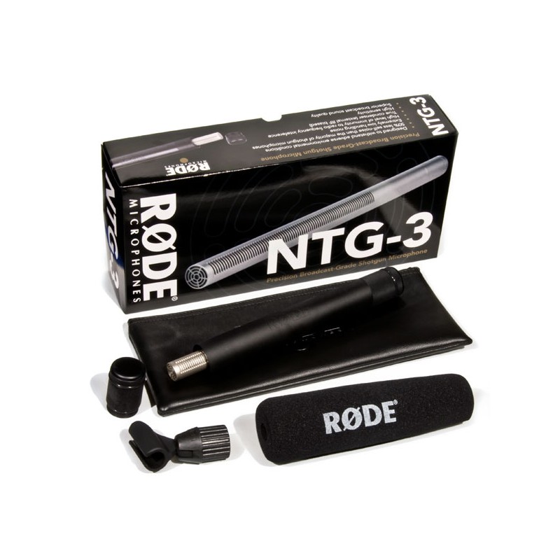Microphone canon à condensateur Rode NTG2 alimenté par batterie ou